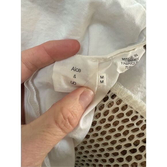 White Fit and Flare Midi Dress Urban Outfitters Eyelet Mesh Casual - Picture 9 of 10